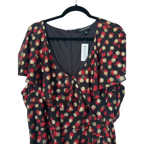 Lane Bryant Dress Womens Size 20 Multicolor Surplice Fitted Metallic Dot Midi - Picture 2 of 16